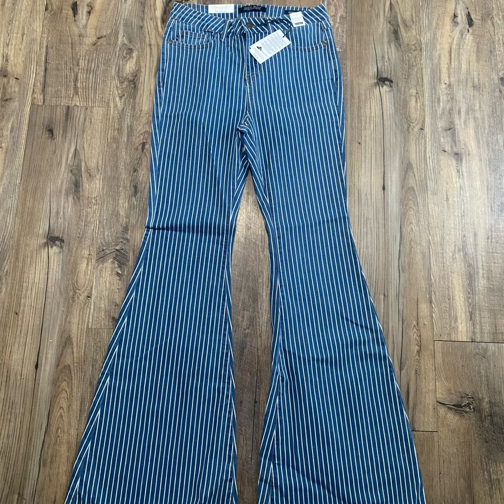 Judy Blue Navy and White Striped Flare Jeans